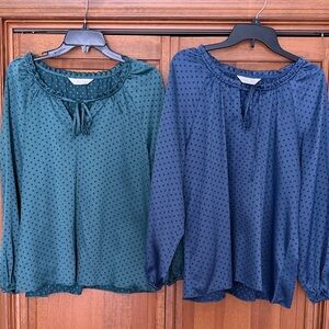 LC Lauren Conrad Green and Blue Polka Dot Blouses